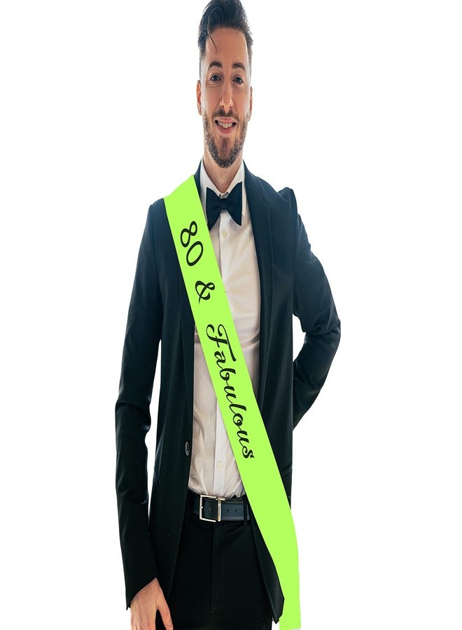 Hubops وشاح Hubops 80 & Fabulous لحفلات أعياد ميلاد الفتيات / وشاح عيد الميلاد الثمانين لتزيين الحفلات (أخضر نيون) - Image 3